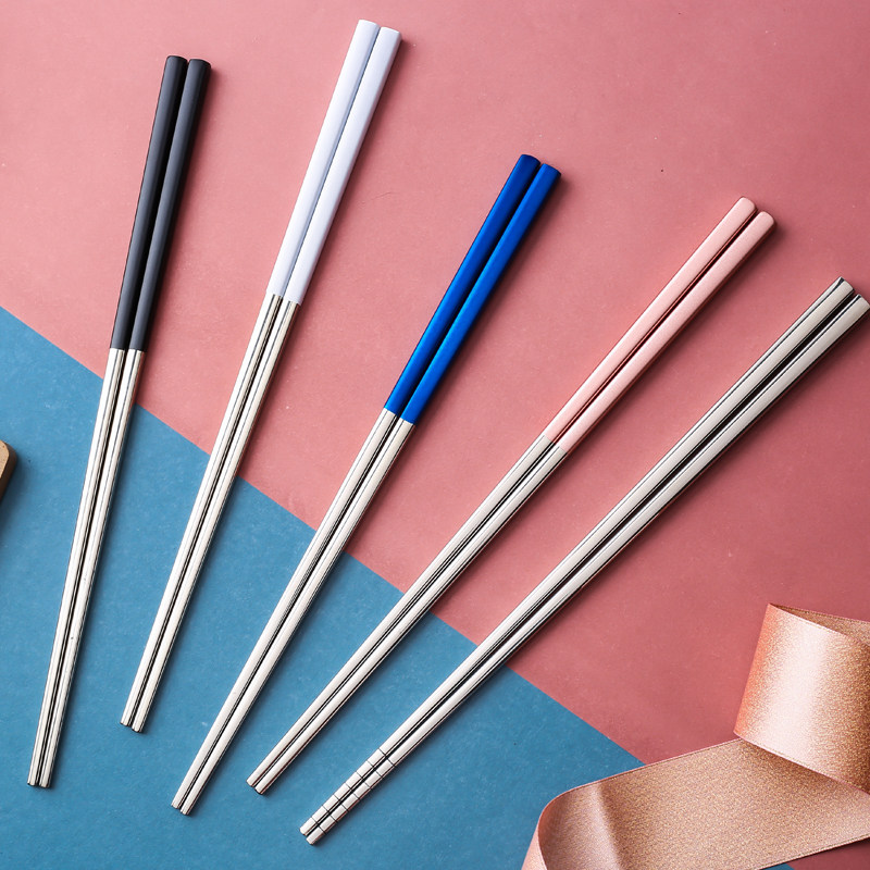 Metal stainless steel chopsticks 304 household high-end Nordic net red tableware ins chopsticks not moldy couple models