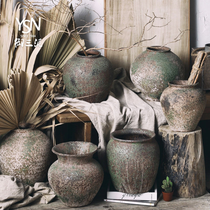Royal three clay flowerpots gardening plant decorative furnishing articles coarse pottery flower POTS do old wabi-sabi vantage earthenware wind restoring ancient ways
