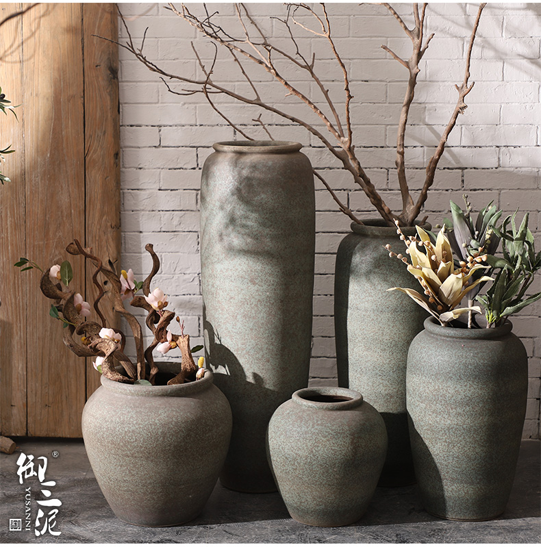 Jingdezhen ceramic large ancient vase hotel flower arranging furnishing articles I and contracted sitting room ground clay pot