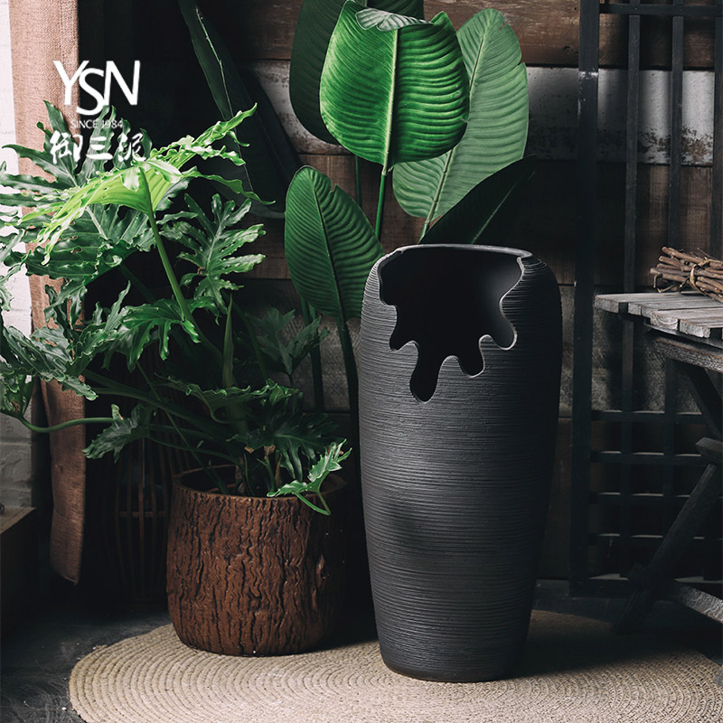 Royal three mud floor vase open fissure old running the fleshy basin furnishing articles be born black thread flowerpot special - shaped ceramic