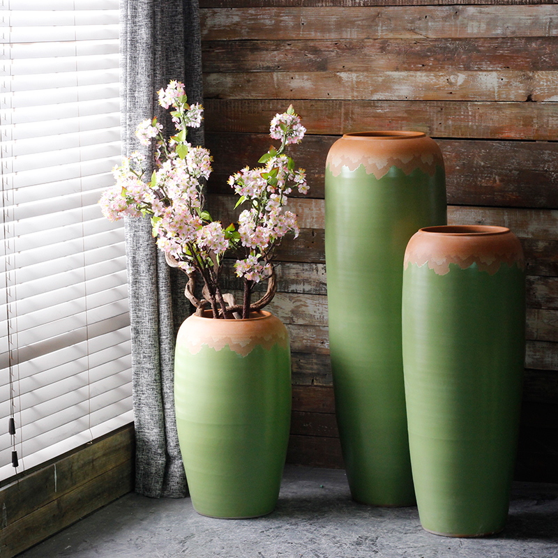Contracted and I European ceramics of large vases, flower arrangement sitting room adornment is placed American porch garden courtyard