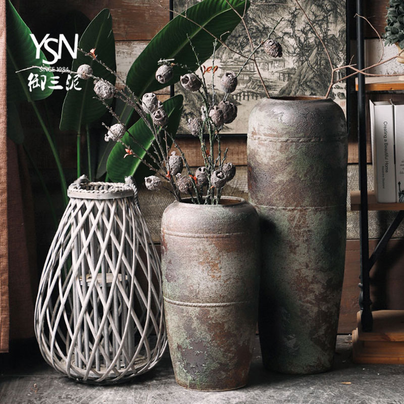 Royal three coarse pottery mud zen restoring ancient ways is the living room a study place clay ceramic vases, flower arranging dried flowers decorate the ground