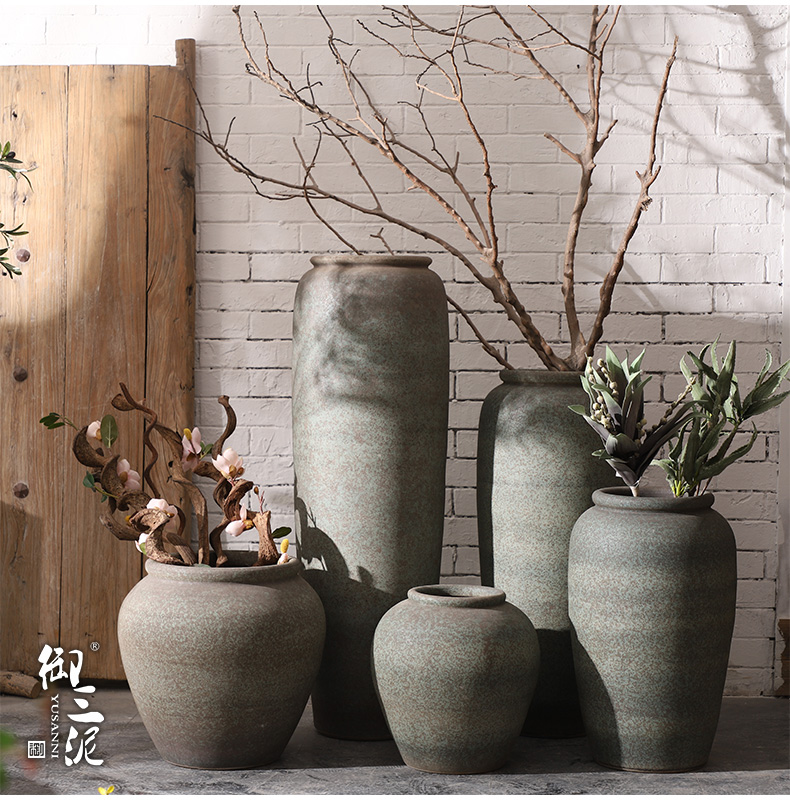 Jingdezhen ceramic large ancient vase hotel flower arranging furnishing articles I and contracted sitting room ground clay pot