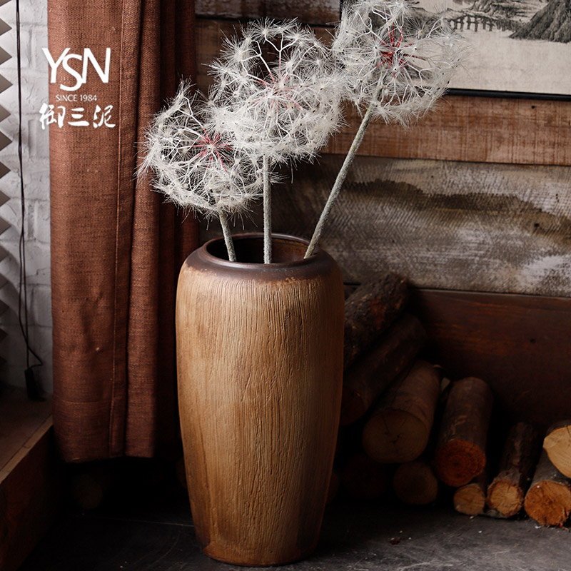 Royal three clay ceramic coarse pottery vase landing sitting room flower arranging rural dry flower is placed, the hotel garden POTS of home stay facility