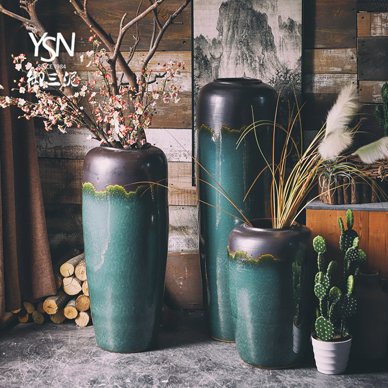 Light key-2 luxury ground simulation flower flower arranging furnishing articles villa hotel sitting room adornment three mud jingdezhen ceramic vase