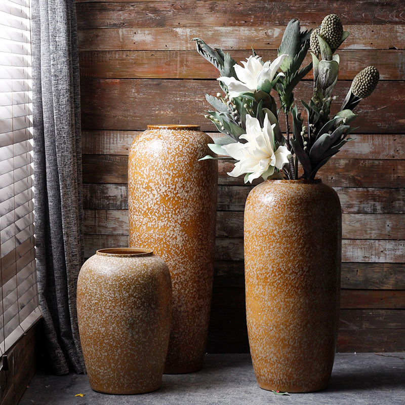Modern manual ground ceramic vase coarse pottery retro flower arranging flower implement contracted sitting room dry flower simulation flower pot