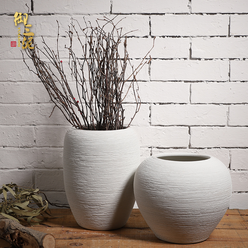 Dried flower vase coarse pottery flowerpot checking ceramic I and contracted hydroponic fleshy Nordic white sitting room place, arranging flowers