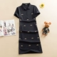 20 Châu Âu và Mỹ cỡ lớn rộng rãi cotton thêu ve áo ngắn tay áo sơ mi POLO váy chữ A áo thun ngắn tay - A-Line Váy