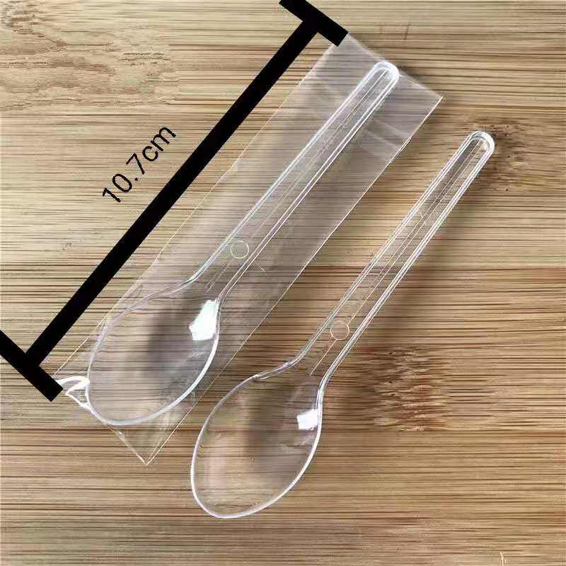Individually packaged yogurt spoon Disposable transparent plastic long handle spoon thickened ice cream Yogurt bar supplies
