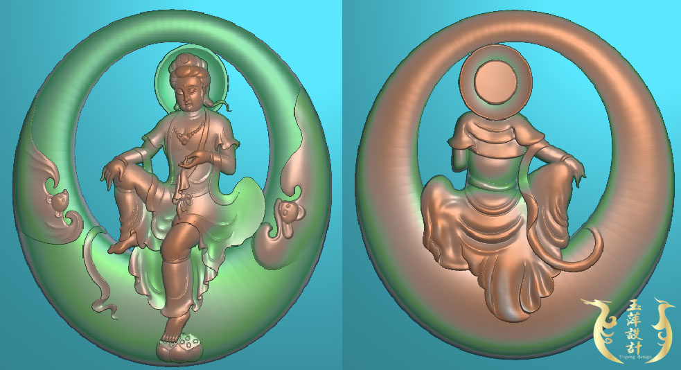 Guanyin Hollowed-out Double-sided Guanyin Bat Fine Sculpture of the Jade Sculpture