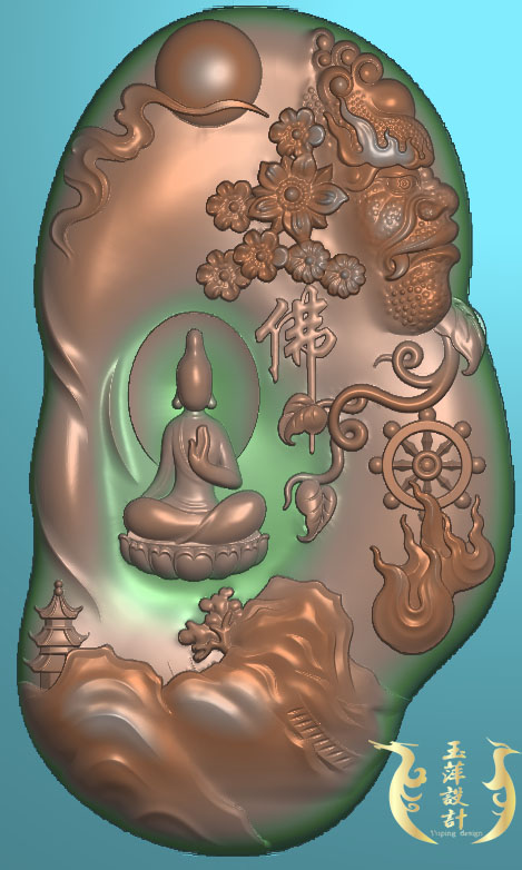 Buddha's Magic Enlightenment with the Landscape Refinement and Sculpture Photo Jade Sculpture JDP