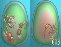 Fish Lotus Lotus Fish Orchid Oval Card Carved Picture Relief Picture Jade Carved Picture JDP