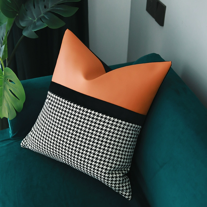 Nhà thiết kế đề nghị ánh sáng retro sang trọng mô hình phòng gối houndstooth da khâu sofa đệm giường eo - Trở lại đệm / Bolsters