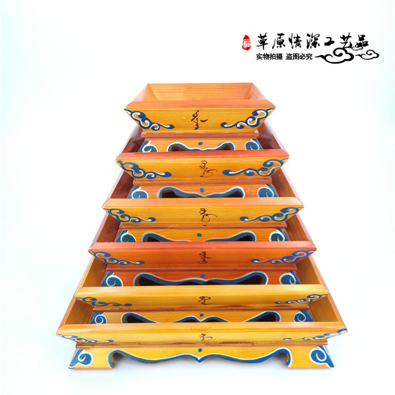 Blue Color Ploy Pine Wood Square Pan Snack Pan Cheese Pan Candy Tray Handlebar Meat Dish