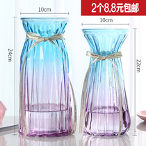 (Two sets) European style gradient vase glass vase transparent color hydroponic plants rich bamboo dried flowers ornaments