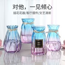 European creative large glass vase hydroponic plant green Luo rich bamboo vase living room decoration countertop ornaments