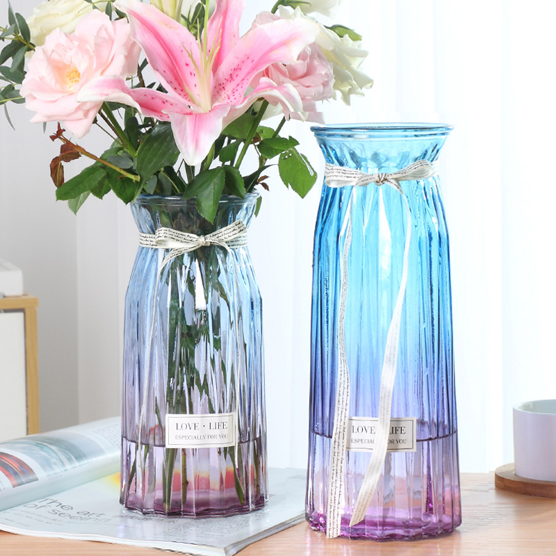 (Extra Large Two-piece Set) Glass Vase Transparent Hydroponic Lily Lucky Bamboo Vase Living Room Flower Arrangement Ornament