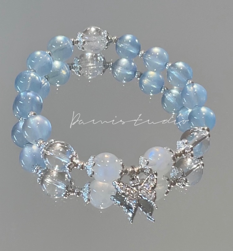 Waste Butterfly Natural Aquamarine Moonstone White Crystal White Aze Pure Silver Crystal Bracelet Women's Gift Waste Butterfly Natural Aquamarine Moonstone White Crystal White Aze Pure Silver Crystal Bracelet Women's Gift