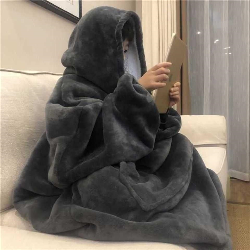 Wearable Lazy Blanket Flannel Pajamas Tv Blanket Throw Blanket Outdoor Cold-Proof Hooded Loungewear Thickened Blanket Wearable Lazy Blanket Flannel Pajamas Tv Blanket Throw Blanket Outdoor Cold-Proof Hooded Loungewear Thickened Blanket