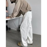 Белые летние джинсы, штаны, в американском стиле, свободный прямой крой