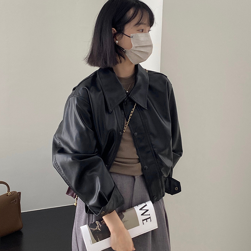 Black Motorcycle Leather Jacket for Women, 2025 Autumn New Short Leather Jacket, American Retro Style, Niche Trendy Top