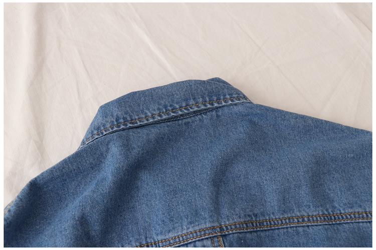 2018 mùa thu mới Hàn Quốc buông thả ve áo dài đơn ngực ngắn tay áo khoác denim nữ shop đồ nữ