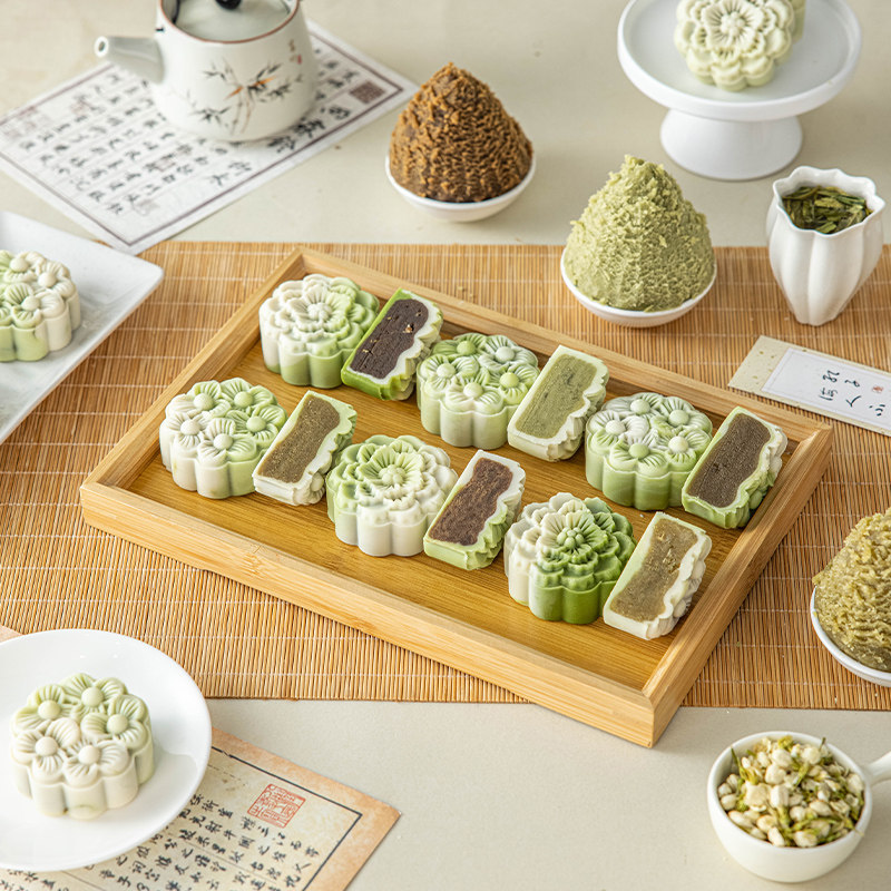 2025 Mid-Autumn Festival Mooncake with Tea-Flavored Filling, Oolong Earl Grey Tea, Low Sweetness, Cantonese-Style Peach Skin, Snow Skin, for Home and Commercial Use