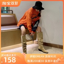 European and American fashion boots womens 2021 new thick heel niche design fried street sleeve pleated pile boots fashion boots