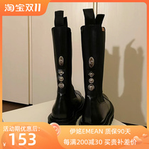 Mid-boots womens 2021 autumn new net red thick-soled boots metal buckle thick-soled knight boots smoke boots Chelsea boots