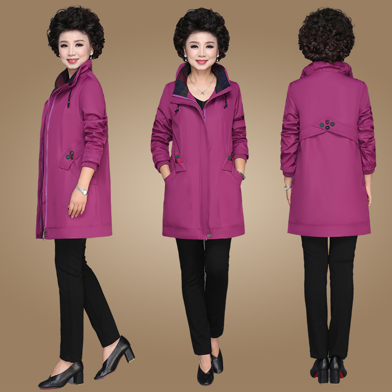 Middle-aged and elderly mothers spring and autumn windbreaker women's mid-length Western style coat 2022 new middle-aged wide wife autumn top