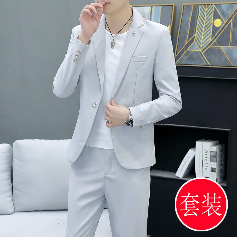 Korean Style Casual Spring and Autumn Suit Set for Men, Slim Fit Business Formal Wear, Groom Business Fashion Casual Small Suit for Men Korean Style Casual Spring and Autumn Suit Set for Men, Slim Fit Business Formal Wear, Groom Business Fashion Casual Small Suit for Men