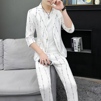 Summer thin casual suit mens suit slim Korean version of British teenagers small suit fashion mid-sleeve three-piece set