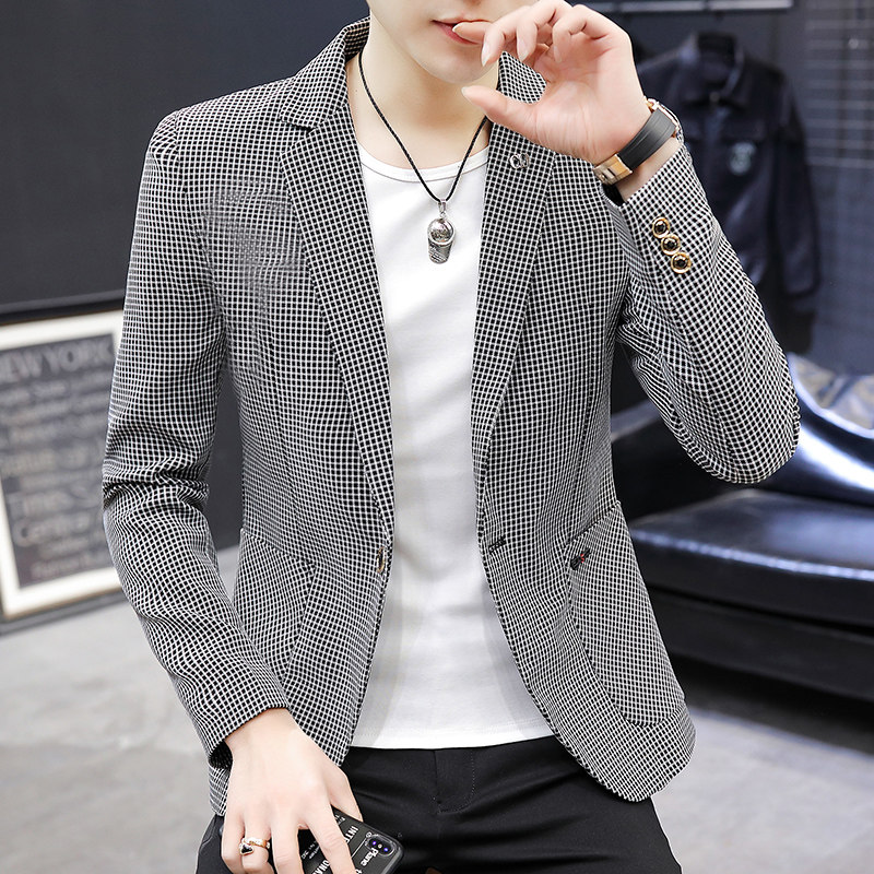 2021 new casual suit men plaid spring and Autumn fashion trend men's coat business slim Korean version of the small suit men