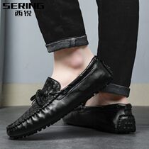 West Sharp 2021 New Bean-Bean Shoes Men Genuine Leather Breathable Fall Casual Leather Shoes Imitation Braiding Sloth Shoes
