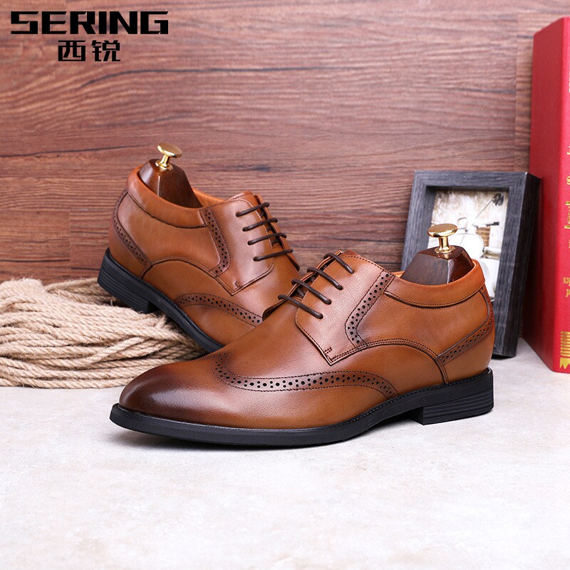 Xili 2021 new elegant men's shoes increase real fur shoes Brock retro men's shoes are dressed in marriage shoes