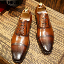 West Sharp Leather Male Leather Burlock Sculpture Flower Retro Gentleman Shoes Lace Mens Shoes Business Set Shoes Men