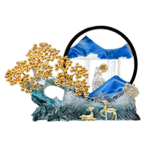 黄水晶发财树流沙画摆件创意新中式客厅玄关办公室桌面招财装饰品