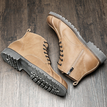 Martin Boots Male Tide Helps Tooling Boots Genuine Leather High Help Boots Man Inlen Short Boots Denim Boots Men Locomotive Leather Boots