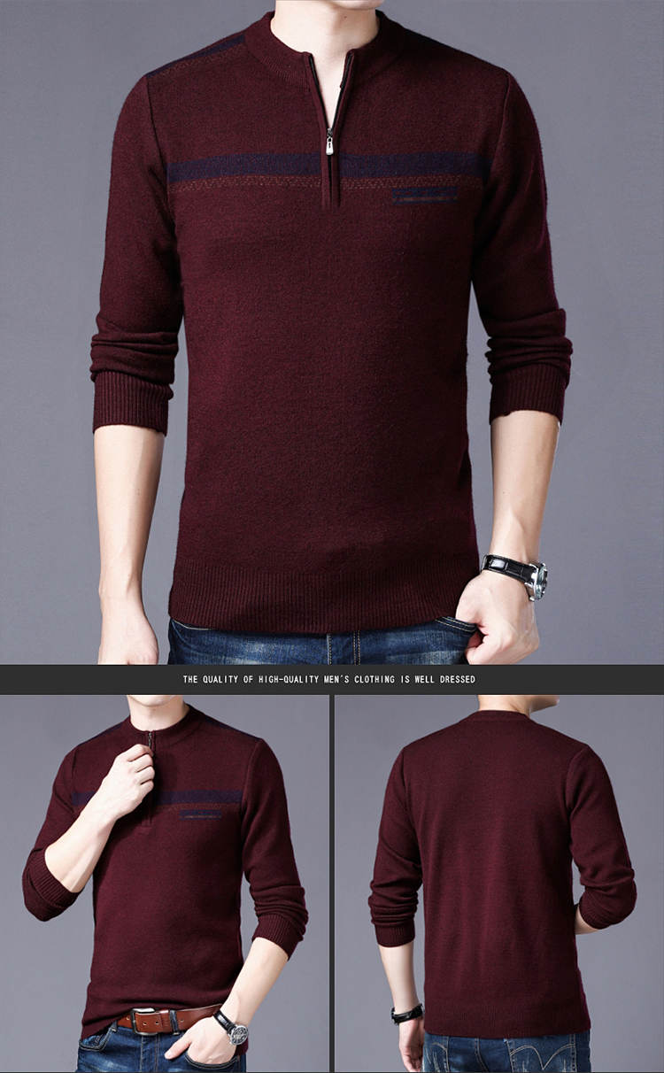 Ordos City mùa đông ấm áp áo len cashmere dệt kim nam dây kéo nửa cao cổ trung niên cha tải áo len dày áo có cổ