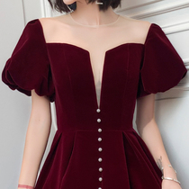 French toast dress bride 2021 new summer wine red can usually wear engagement dress dress thin