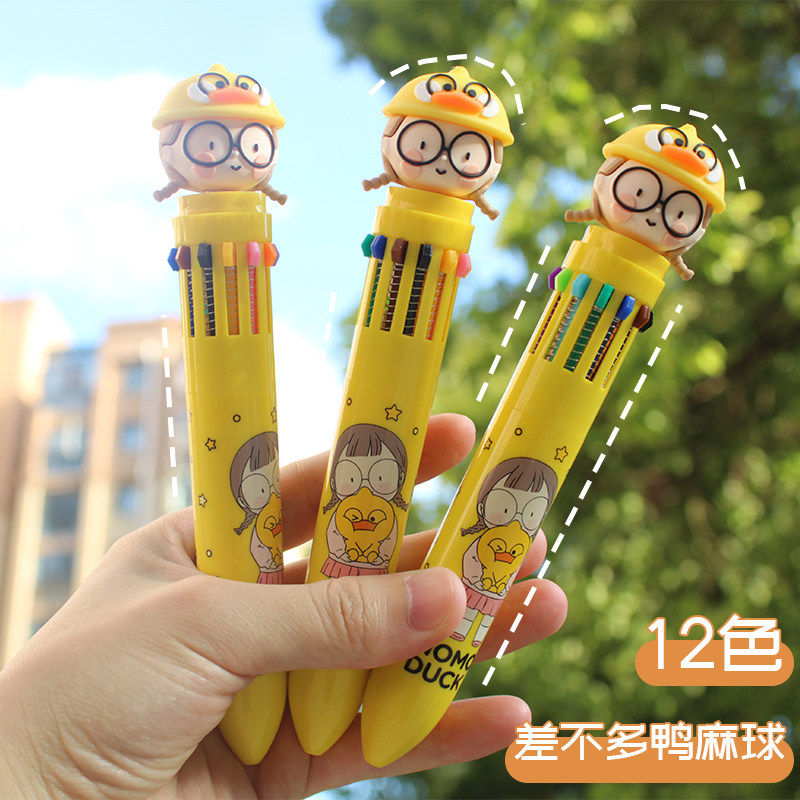 Almost Duck Numb Multicolor Ballpoint Pen 12 Color Cartonballpen Ballpoint Pen Cute Teenage Girl press multicolor all-in-one students make notes with colorful oil pen