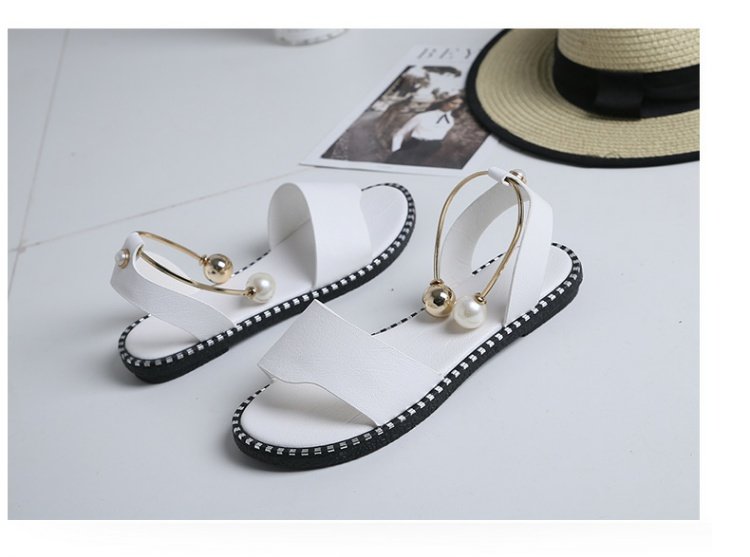 Mùa hè 2018 phiên bản mới của Hàn Quốc của giày sandal hở mũi nữ đế bằng phẳng đơn giản thời trang ngọc trai Giày Roman giày nữ thủy triều sandal đế cao