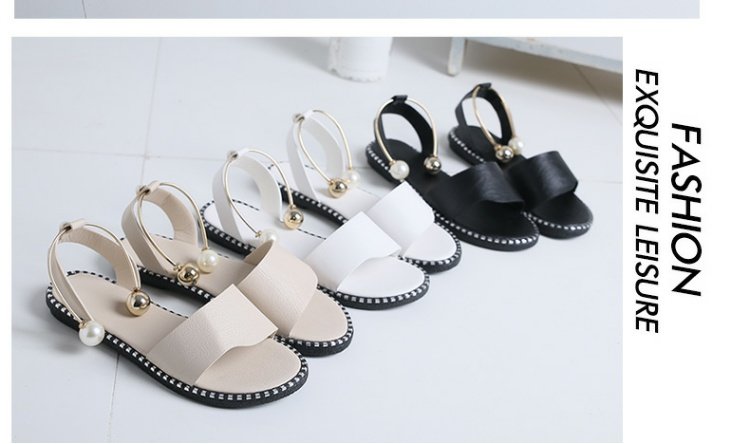 Mùa hè 2018 phiên bản mới của Hàn Quốc của giày sandal hở mũi nữ đế bằng phẳng đơn giản thời trang ngọc trai Giày Roman giày nữ thủy triều sandal đế cao