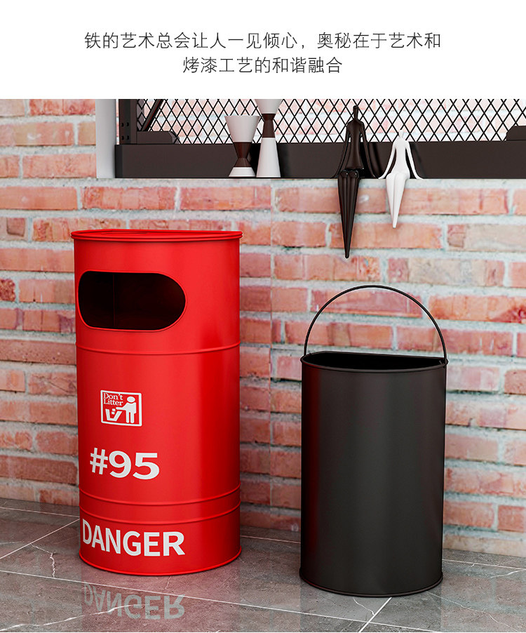 工业风loft铁艺油桶 复古美式垃圾桶 大号做旧酒吧咖啡屋创意带盖详情9