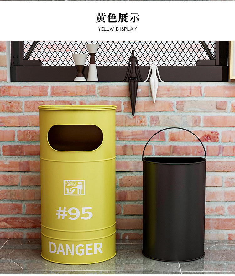 工业风loft铁艺油桶 复古美式垃圾桶 大号做旧酒吧咖啡屋创意带盖详情6