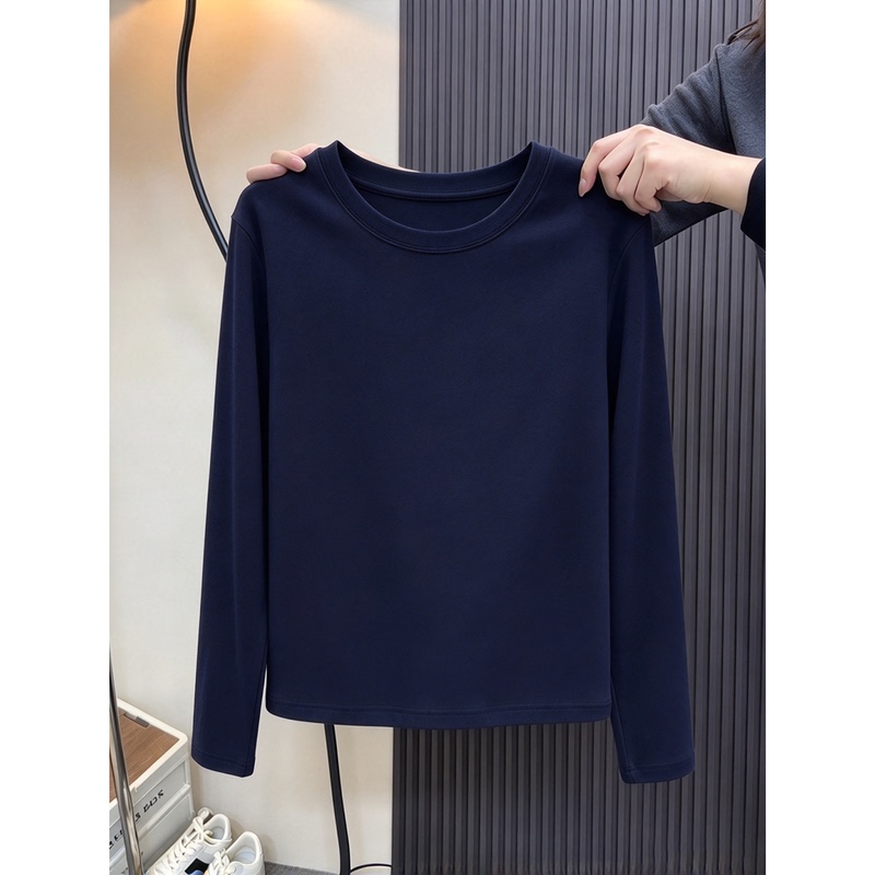 Early Autumn New Style Navy Blue Regular Shoulder Long-Sleeve T-Shirt for Women, Plus Size, Slimming, Versatile, Round Neck, Casual Base Shirt Top Early Autumn New Style Navy Blue Regular Shoulder Long-Sleeve T-Shirt for Women, Plus Size, Slimming, Versatile, Round Neck, Casual Base Shirt Top