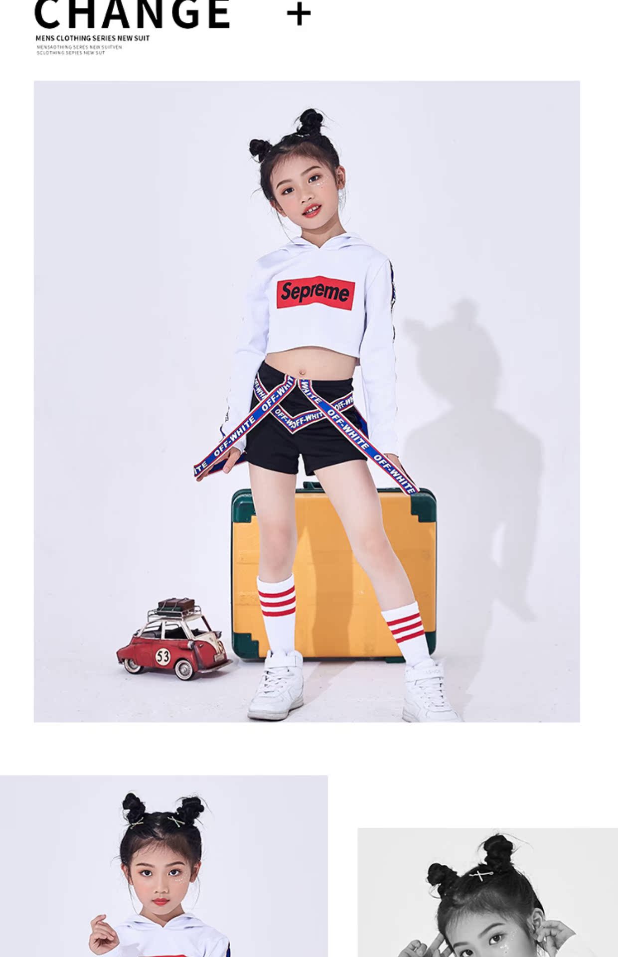 Trẻ em cá tính mới dài tay cô gái quần áo thủy triều xu hướng nhảy đường phố hip-hop rốn trang phục trẻ em nhảy jazz quần áo bộ hiphop bé trai