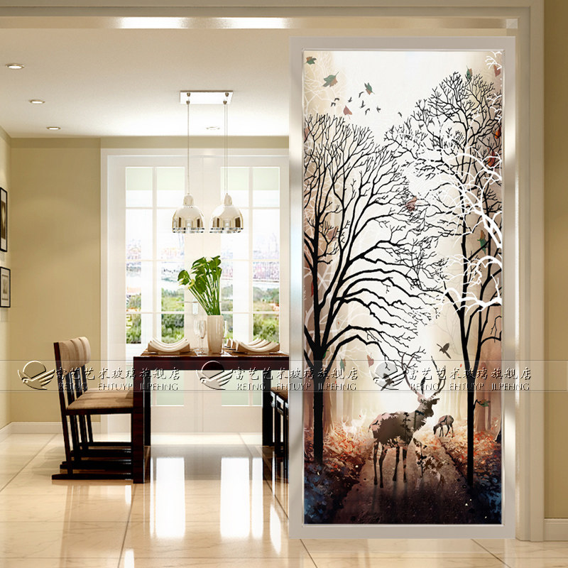 Art Glass Living Room Compartment Entrance Screen Aisle Background Wall Genguan Light Transmission Toughened Solid Sensation Fortune Deer