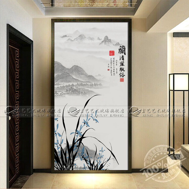 Manufacturer Direct Marketing Art Glass Import Material Steel Chemical Engraving Genguan Partition Screen Aisle Orchid Genguan Background