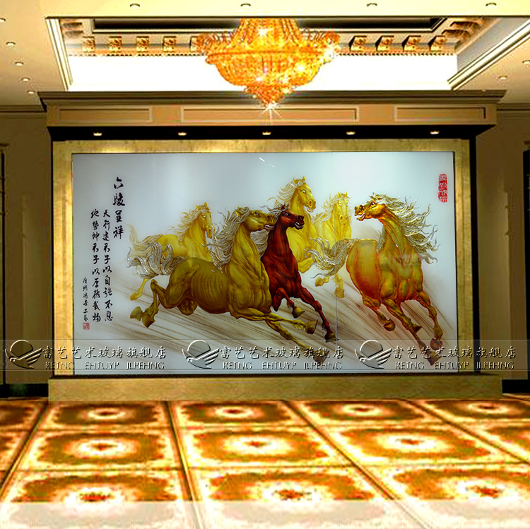 New art glass screen partition Genguan Gangway Corridor Background Wall Craftsmanship Engraving Glass Eight-Toshio Peak